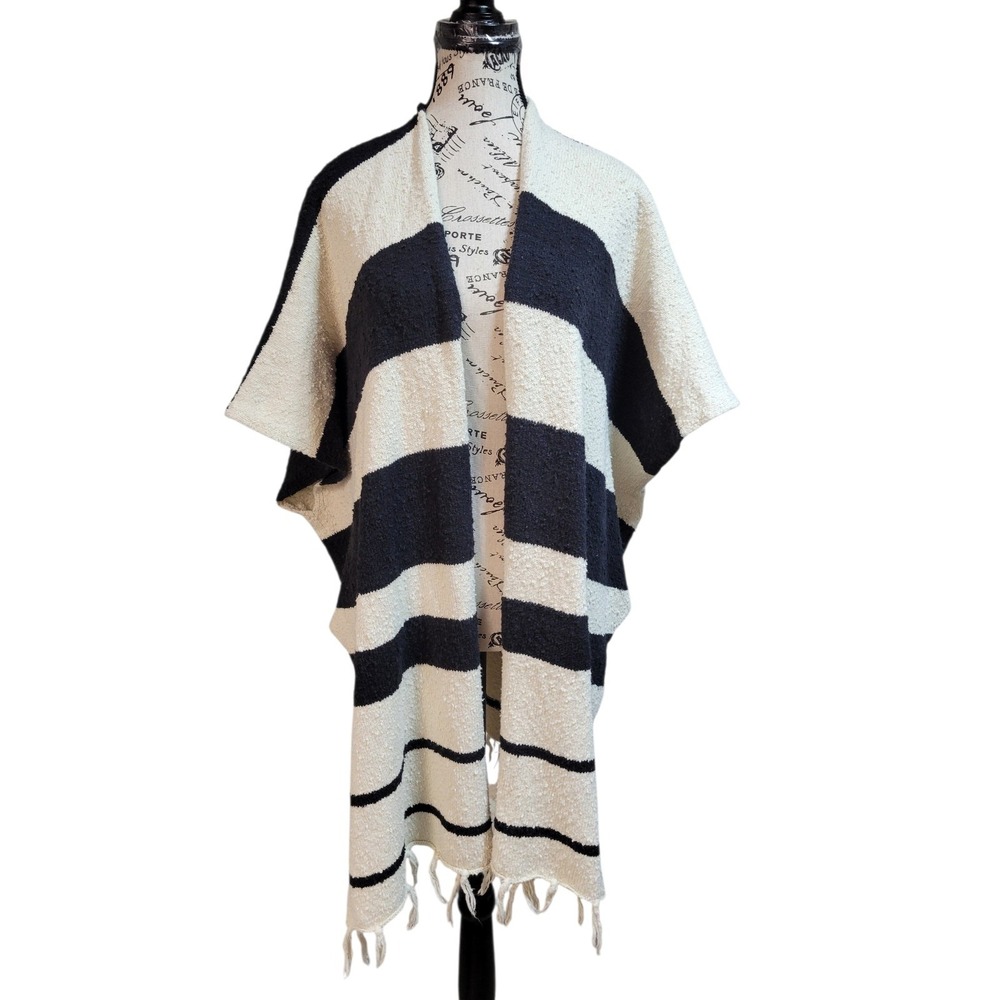 By Together Black and Cream‎ Striped Shrug M/L Boho-chic  Oversized Scandi Style